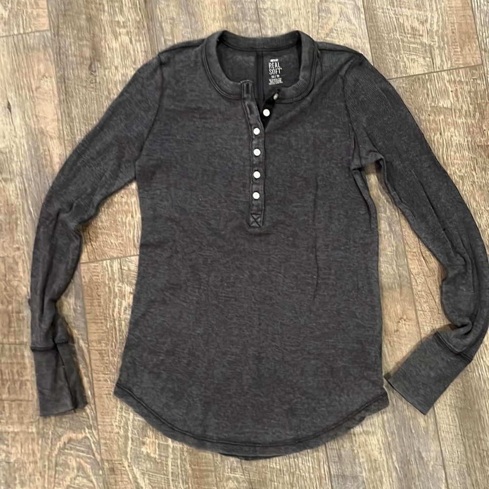 Aerie real-soft long sleeve dark grey size xs